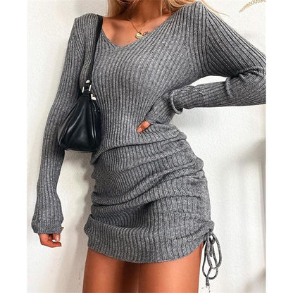 Women's knitted dress with a figure-hugging cut and ruching NOVAE