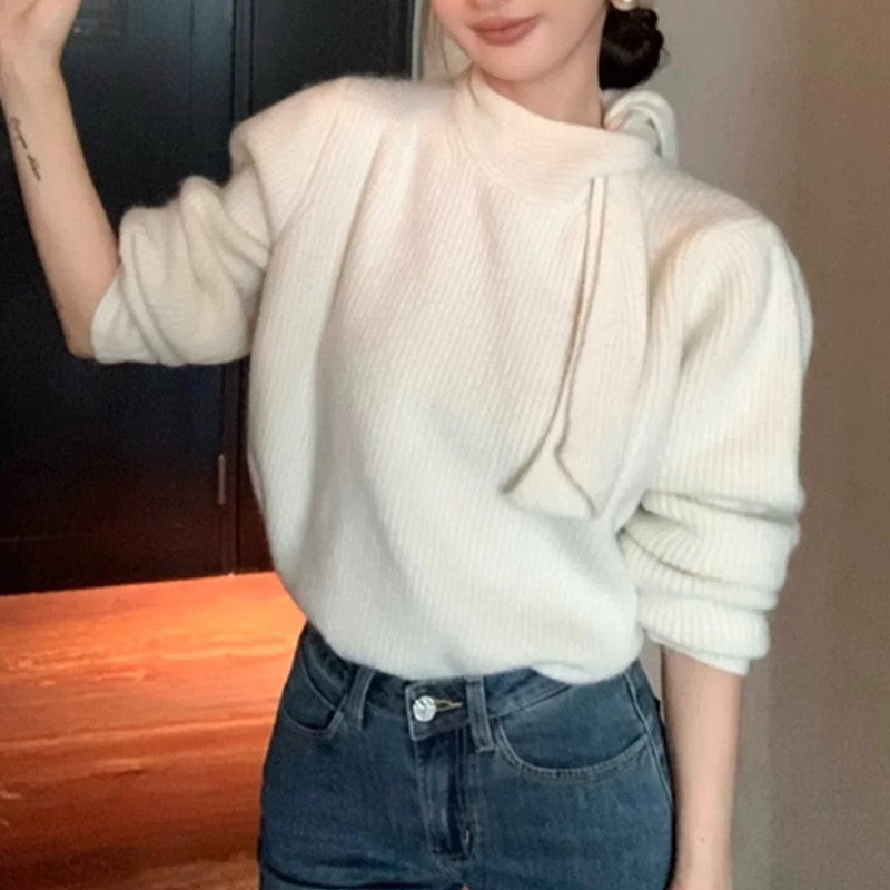 Women's knit sweater with playful collar and modern rib design NOVAE