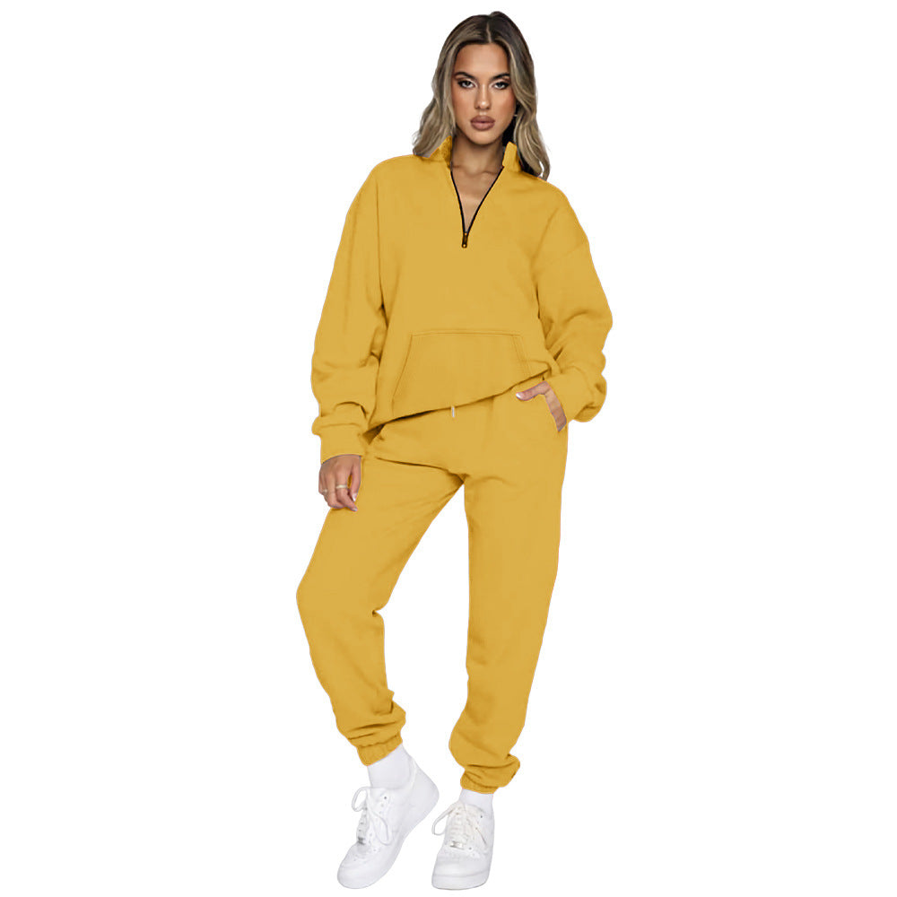 Women's Comfortable Leisure Outfit with High Collar and Kangaroo Pocket NOVAE