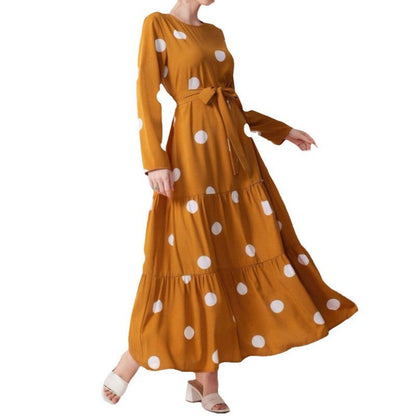 Women's maxi dress with colorful polka dot pattern and waist belt NOVAE