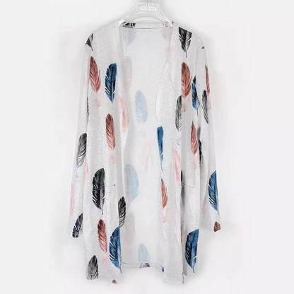 Women's long cardigan with floral pattern and practical pockets NOVAE