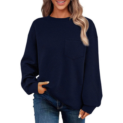 Women's casual sweater with textured pattern and practical chest pocket NOVAE