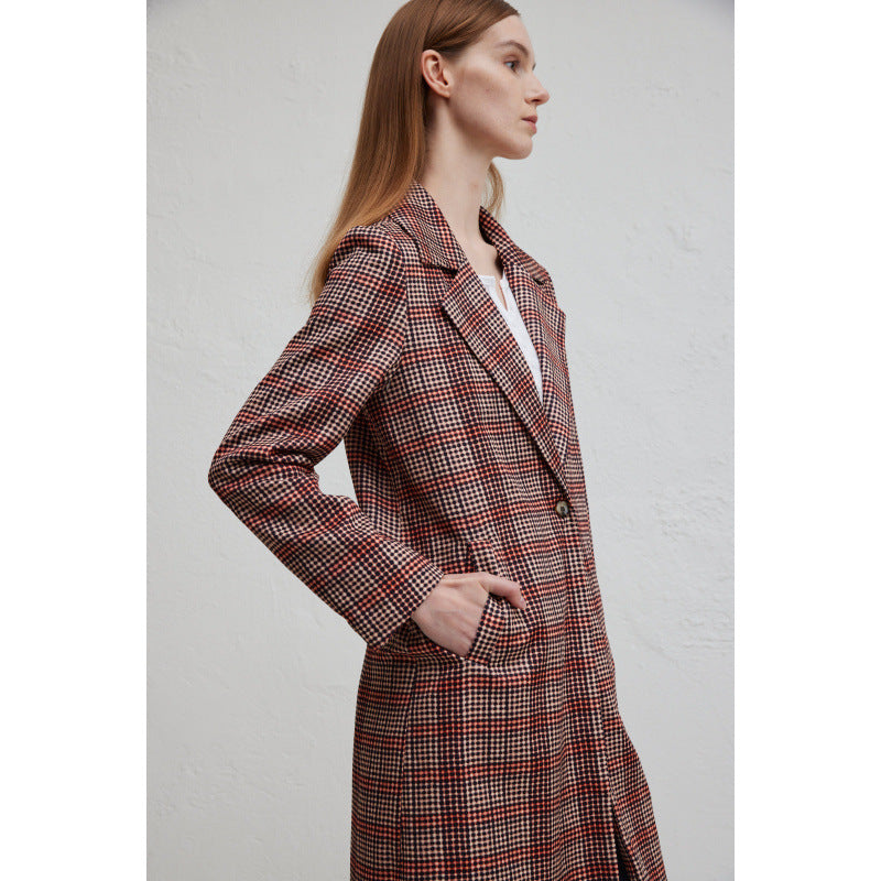 Women's elegant plaid coat with double button placket and relaxed cut NOVAE