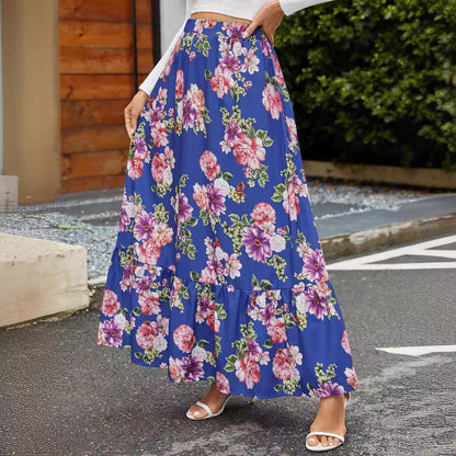 Women's maxi skirt with cheerful floral pattern and voluminous tiered hem NOVAE