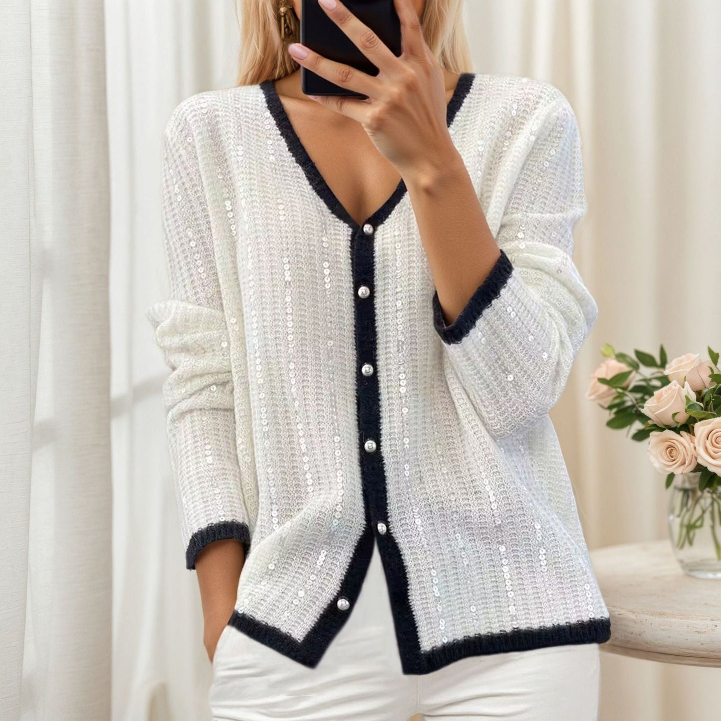 Women's Glittery Cardigan with V-Neck and Cozy Feel NOVAE