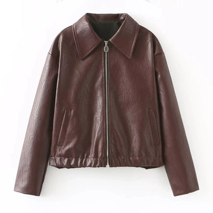 Women's elegant faux leather jacket in a modern design with a practical zipper NOVAE