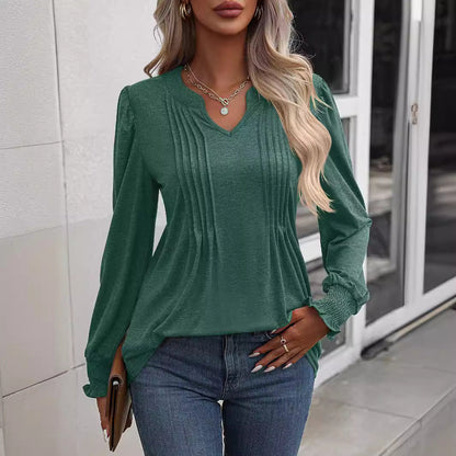 Women's long-sleeved shirt with elegant ruffle NOVAE