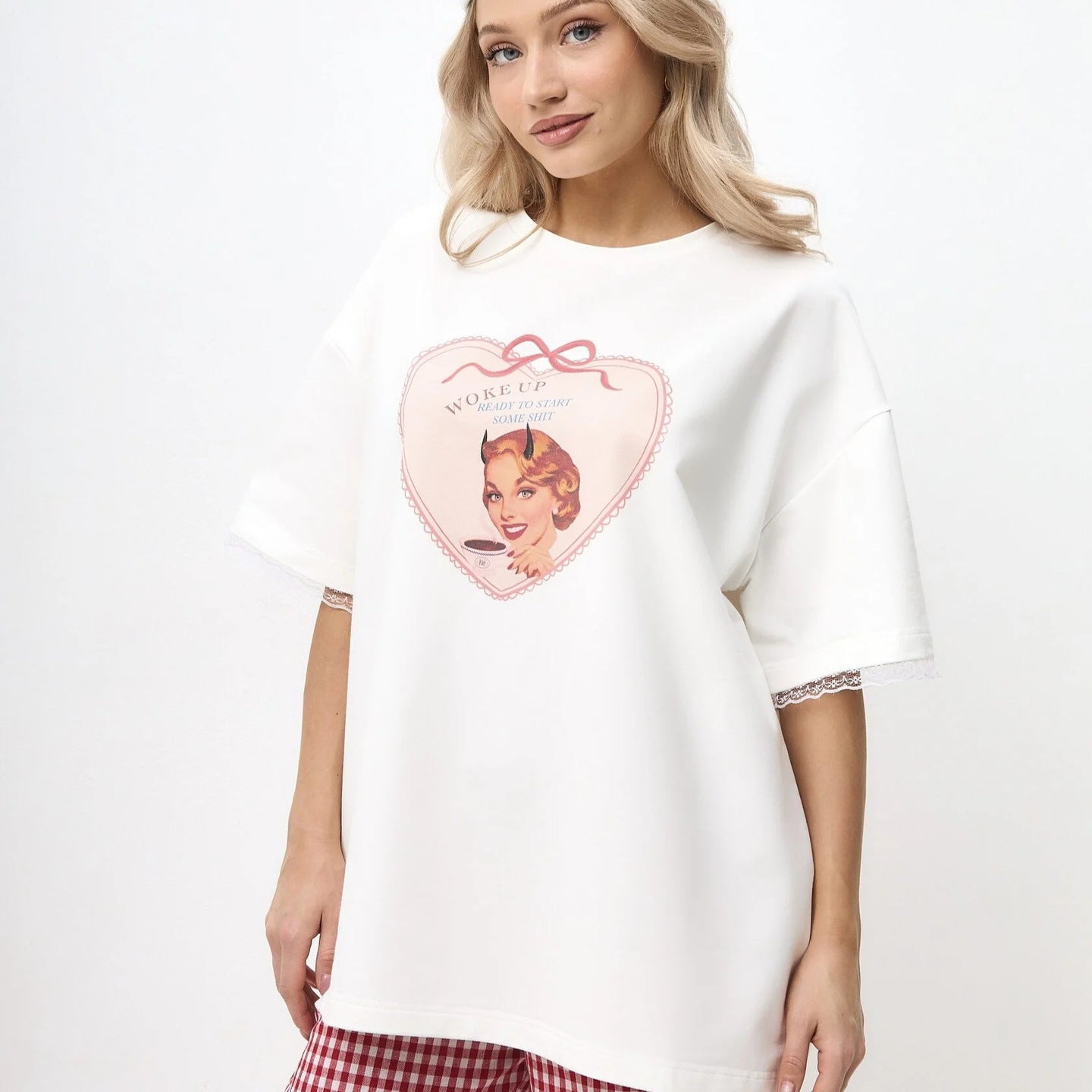 Women's casual oversized blouse with lace sleeve tie and relaxed design NOVAE