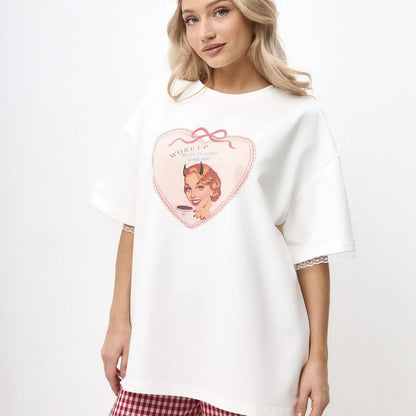 Women's casual oversized blouse with lace sleeve tie and relaxed design NOVAE