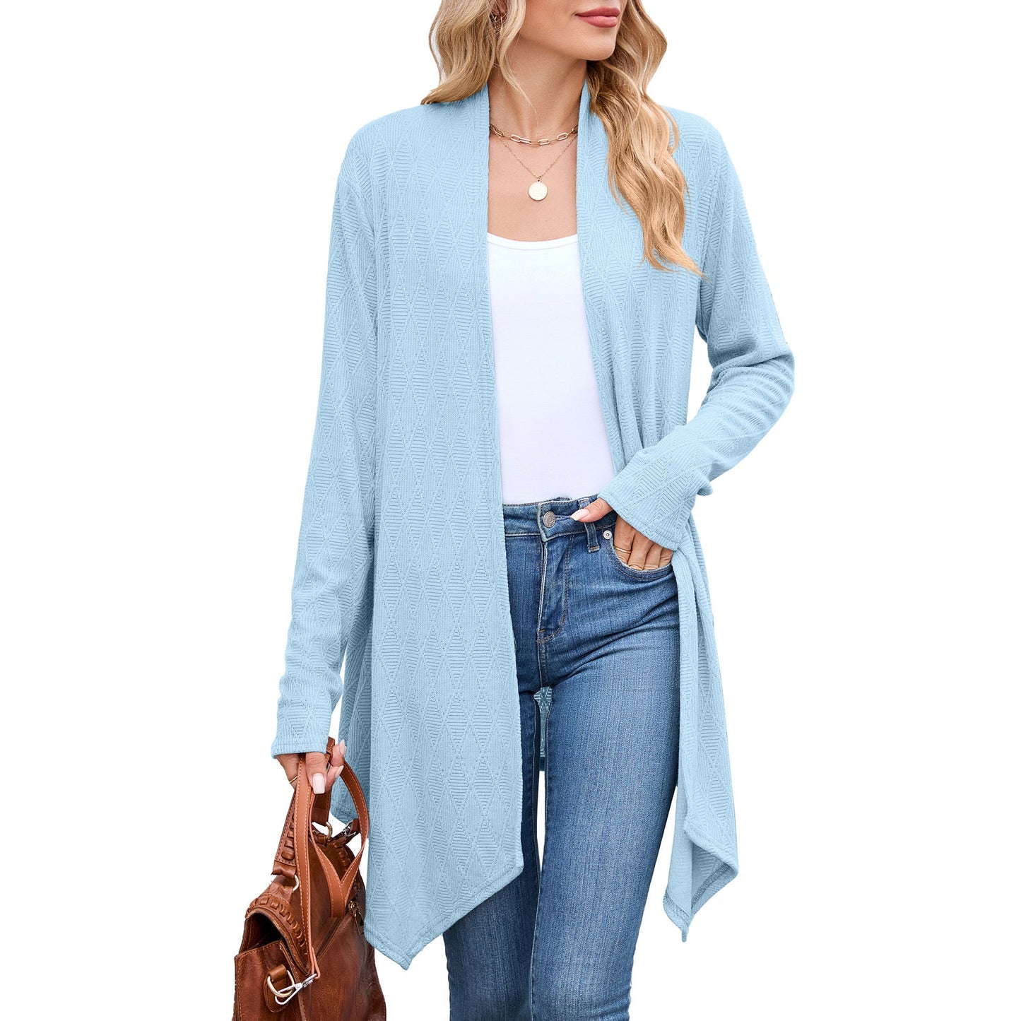 Women's cardigan with asymmetrical cut and textured pattern NOVAE