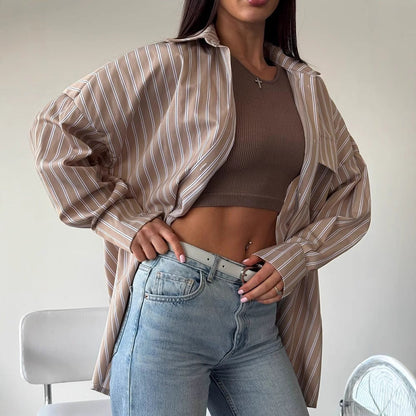 Women's casual long-sleeved blouse with fine stripes NOVAE