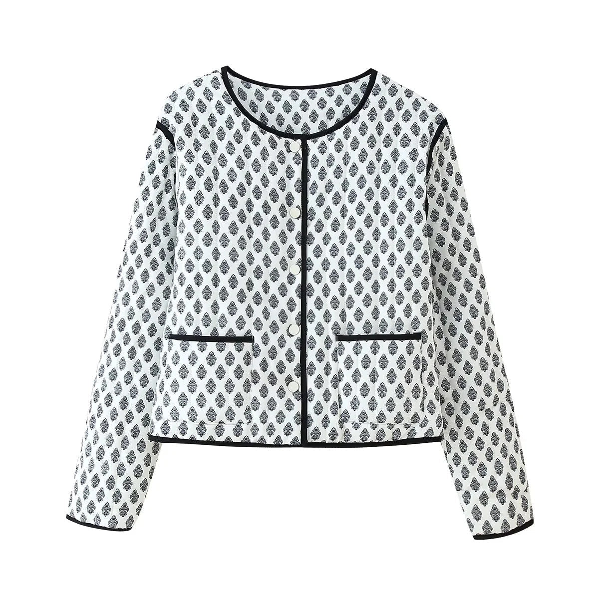 Women's fashionable short jacket with contrasting piping and practical pockets NOVAE