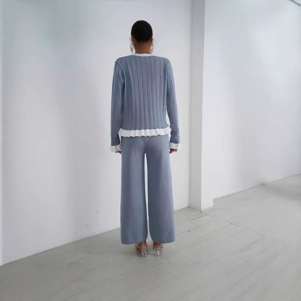 Women's elegant knit suit with fine ribbed details and timeless design NOVAE