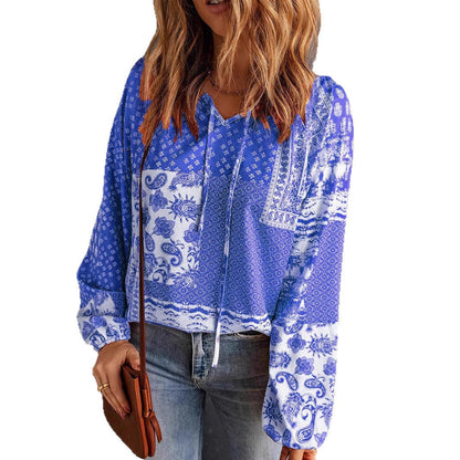 Women's hooded top with paisley pattern and drawstring NOVAE