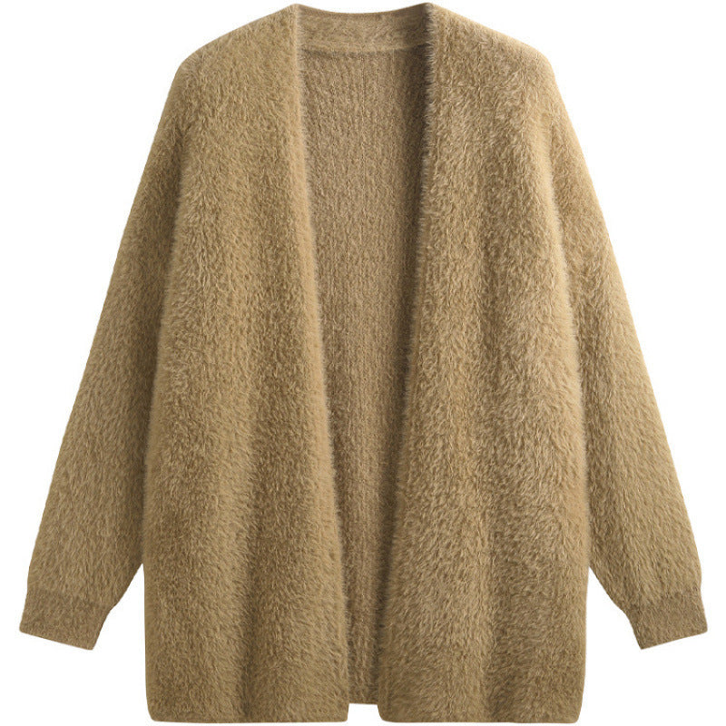 Women's oversized cardigan in soft fleece with an open cut NOVAE