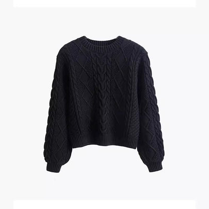 Women's chunky knit sweater with creative cable pattern and wide sleeves NOVAE