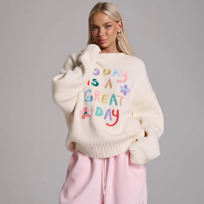 Women's oversized sweatshirt with colorful embroidery design NOVAE
