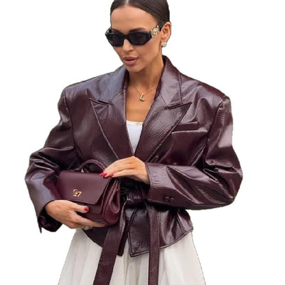 Women's faux leather blazer with adjustable belt NOVAE