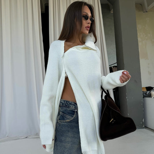 Women's Oversized Knit Sweater with Modern Stand-Up Collar NOVAE