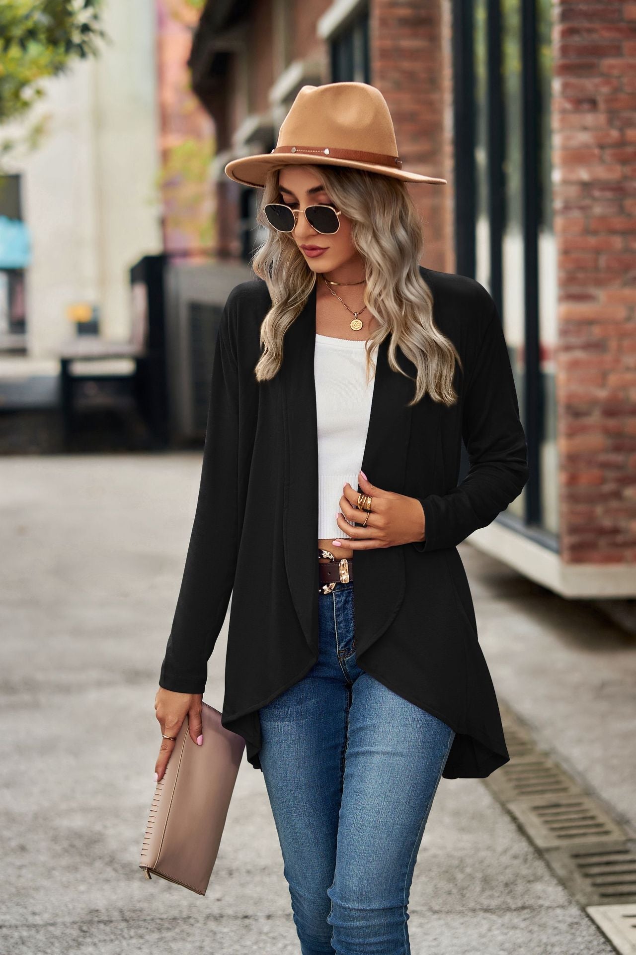 Women's cardigan with asymmetrical hem and relaxed fit NOVAE