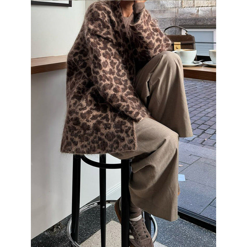 Women's Cozy Leopard Print Cardigan NOVAE