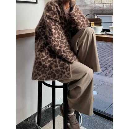 Women's Cozy Leopard Print Cardigan NOVAE