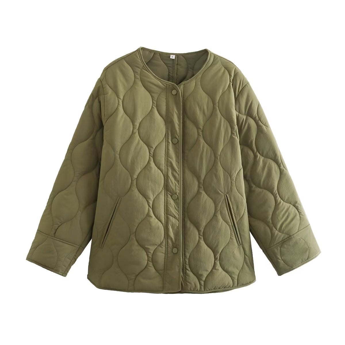 Women's quilted transitional jacket with practical pockets and round neckline NOVAE