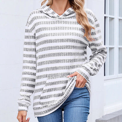 Women's Casual Hoodie with Striped Design and Practical Pockets NOVAE