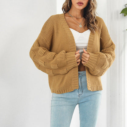 Women's chunky knit cardigan with wide sleeves and V-neck NOVAE