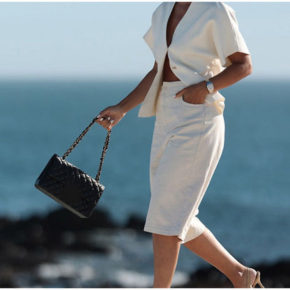 Women's fashionable blouse with V-neck and short sleeves NOVAE