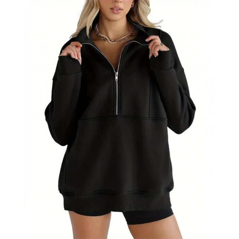Women's sweatshirt with half zipper and oversized cut NOVAE