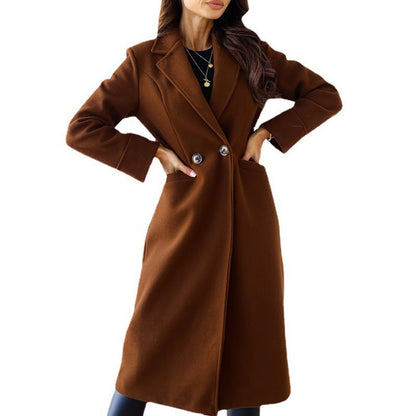 Women's elegant wool coat with double button placket and practical pockets NOVAE