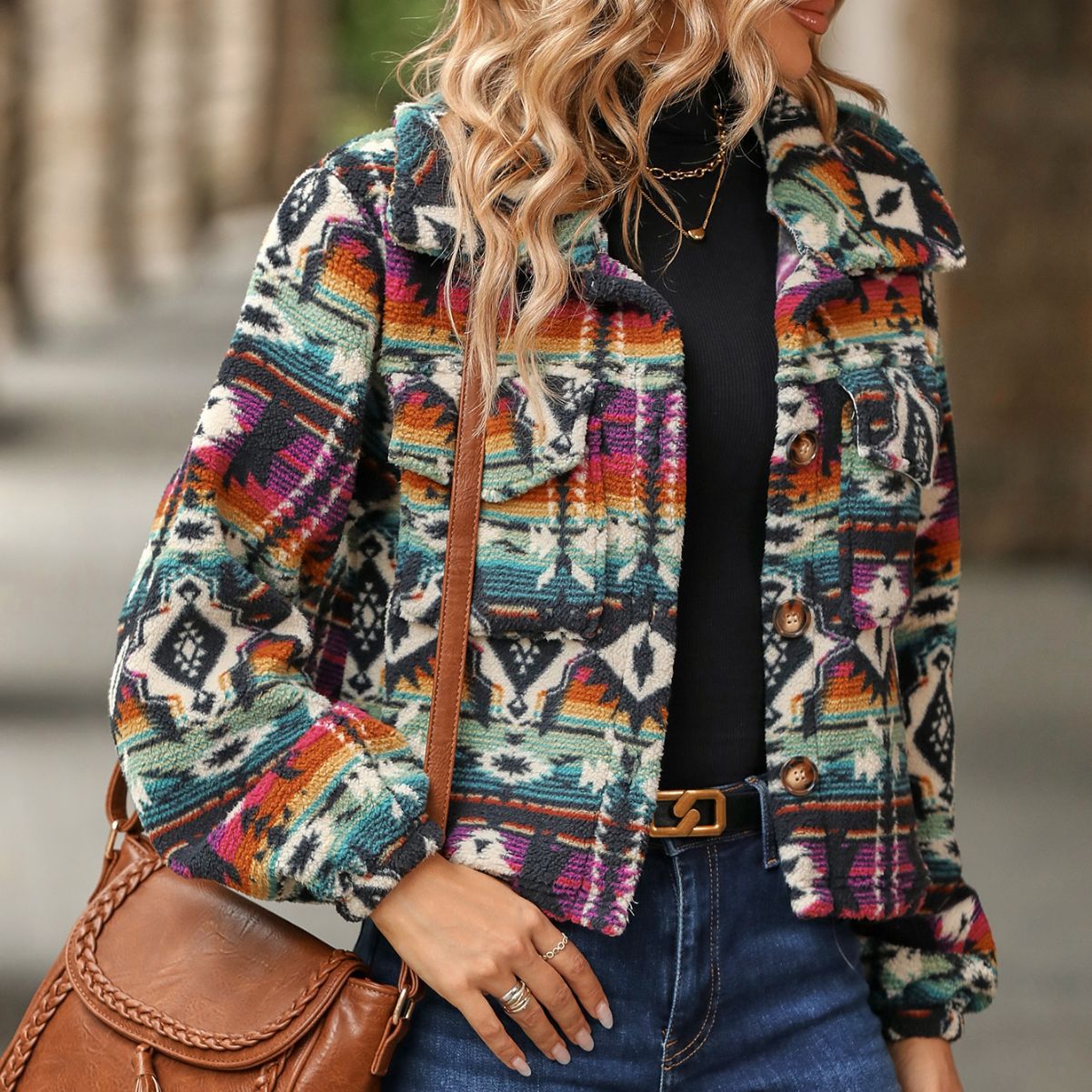 Women's Cozy Boho-Style Jacket with Colorful Pattern NOVAE
