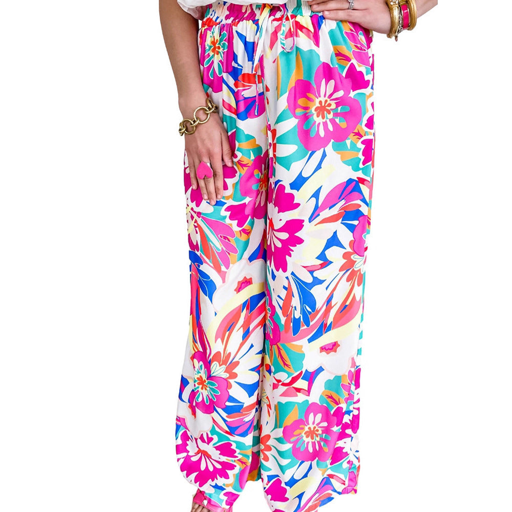 Women's Trendy Wide Leg Floral Print Trousers NOVAE