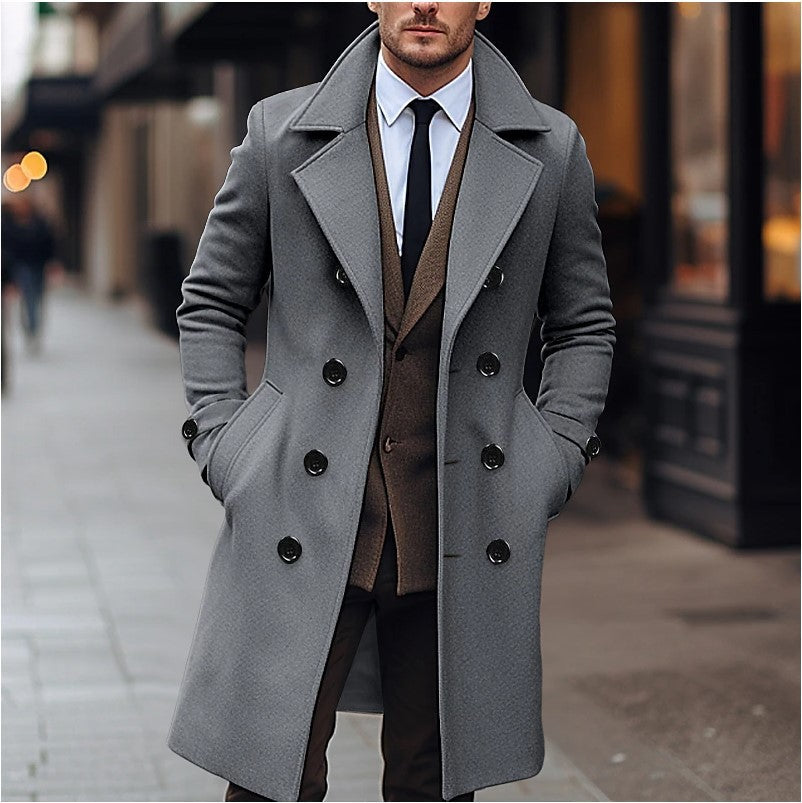 Men's elegant wool coat with double-breasted front and wide lapel NOVAE