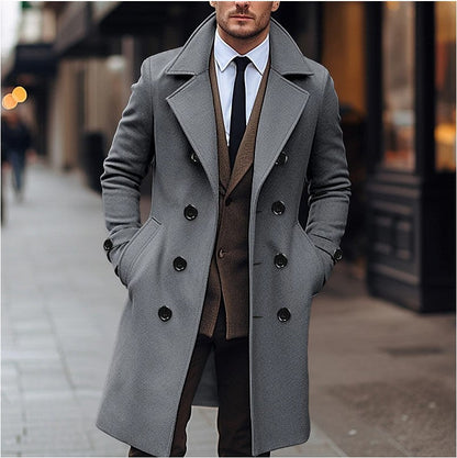 Men's elegant wool coat with double-breasted front and wide lapel NOVAE