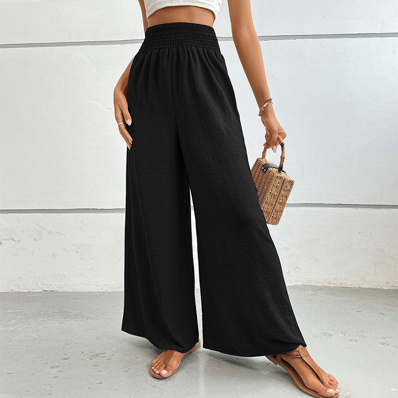 Women's wide-leg summer trousers with elasticated waistband NOVAE
