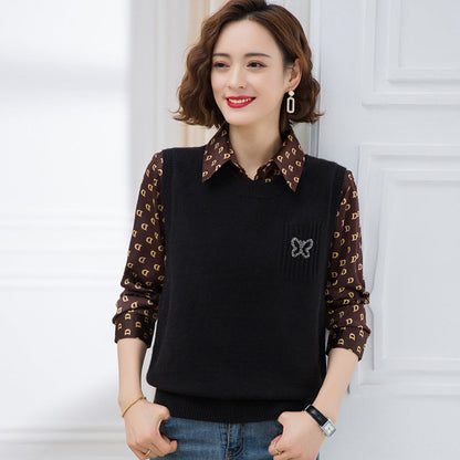 Women's fashionable knitted vest with decorative butterfly motif NOVAE