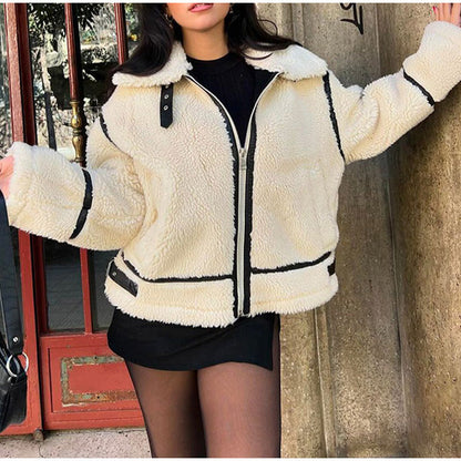 Women's cozy teddy fleece jacket with a chic collar NOVAE