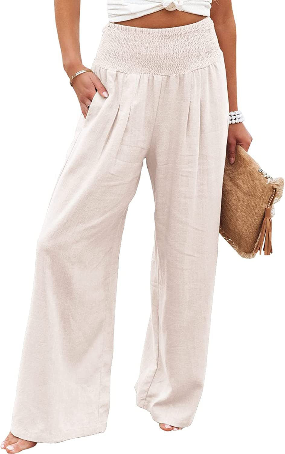 Women's airy linen trousers with elasticated waistband and wide cut NOVAE