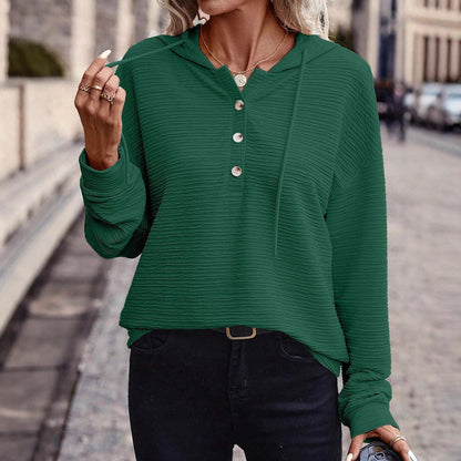 Women's hooded shirt with button placket and textured surface NOVAE