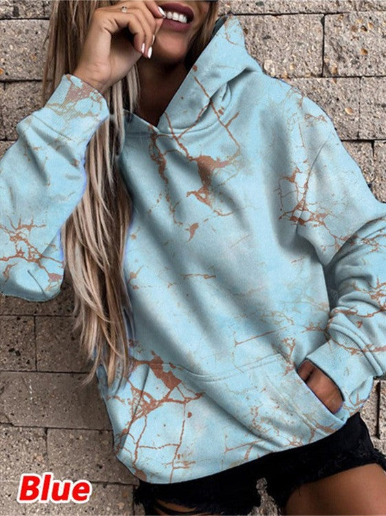 Women's hoodie with stylish marble pattern NOVAE
