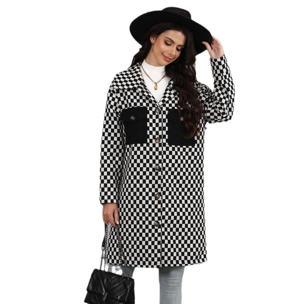 Women's Checked Overshirt Jacket with Pockets and Button Details NOVAE