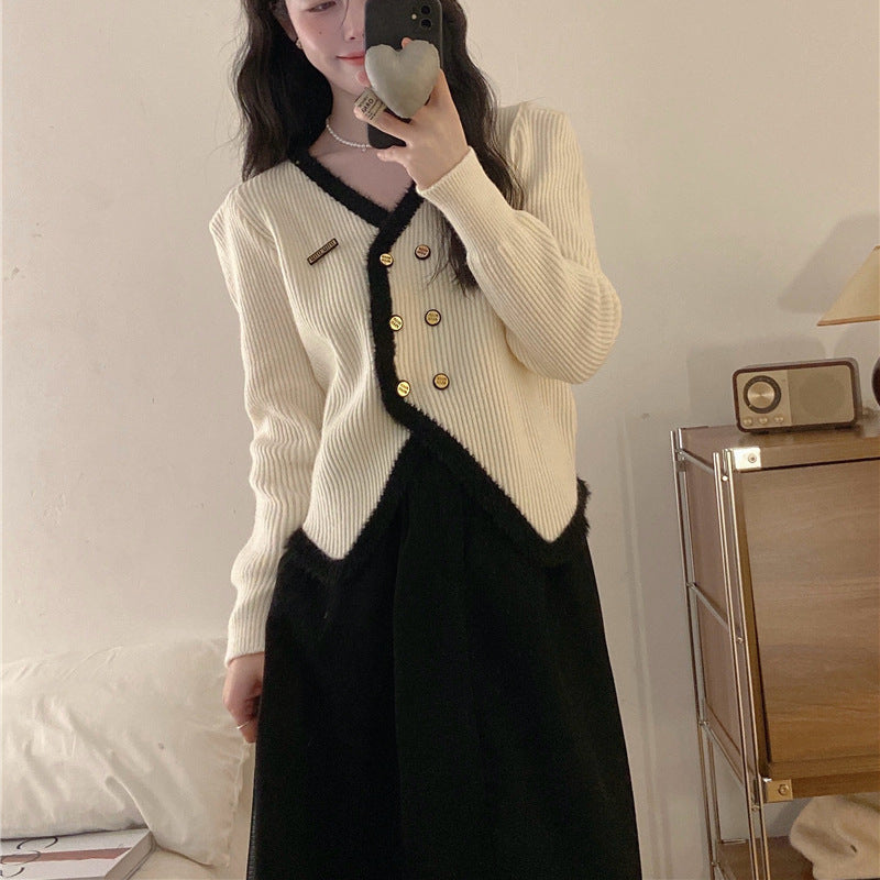 Women's cardigan with asymmetrical cut and gold button design NOVAE