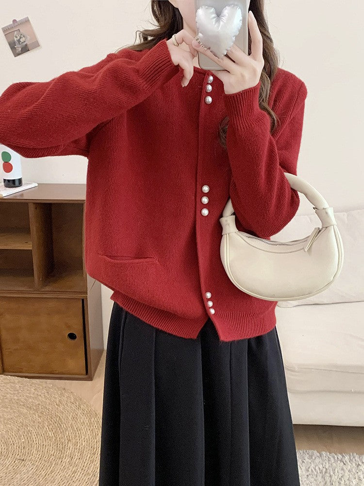 Women's cardigan with elegant pearl buttons NOVAE