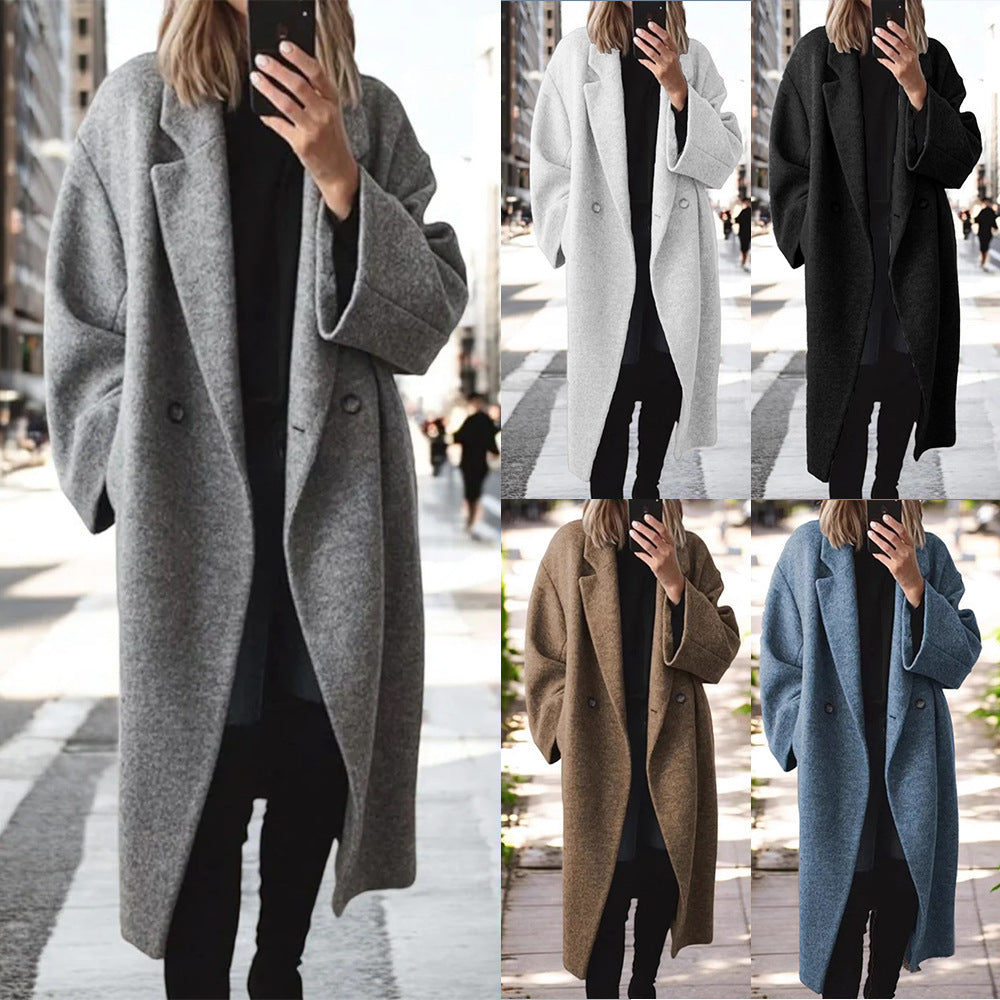 Women's classic oversized coat with double button closure and wide lapel NOVAE