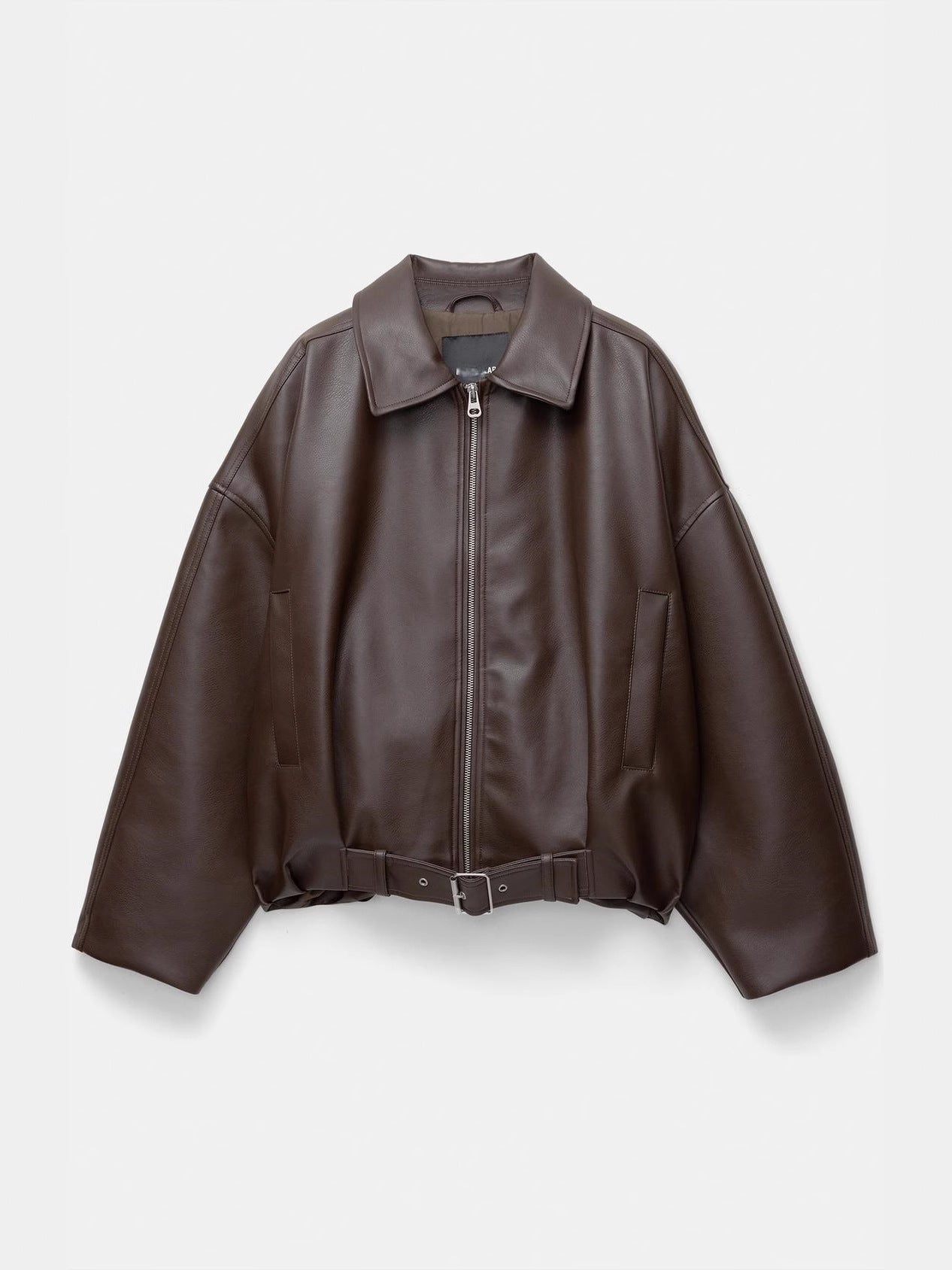 Women's casual faux leather jacket with wide collar and belt NOVAE