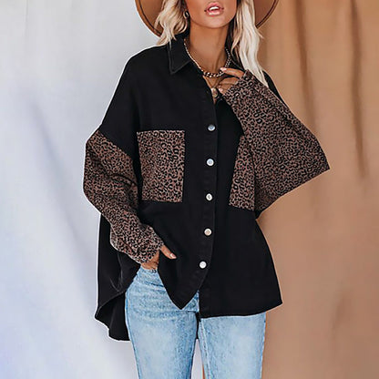 Women's fashionable shirt blouse with leopard print and oversized cut NOVAE