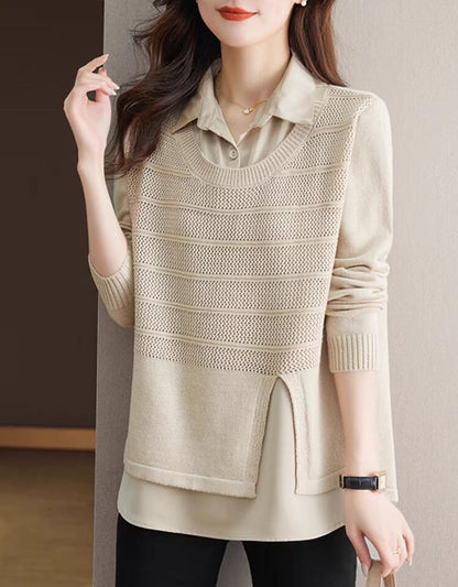 Women's Fashionable Layered Sweater with Texture NOVAE