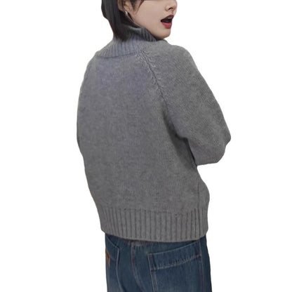 Women's knit sweater with high collar and practical zipper NOVAE